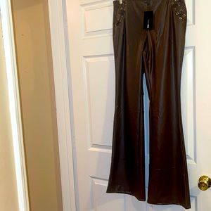 Brown Faux Leather Pants